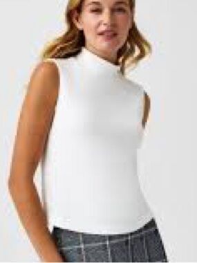 SPANX AirEssentials Mock Neck Sleeveless Top in Powder White